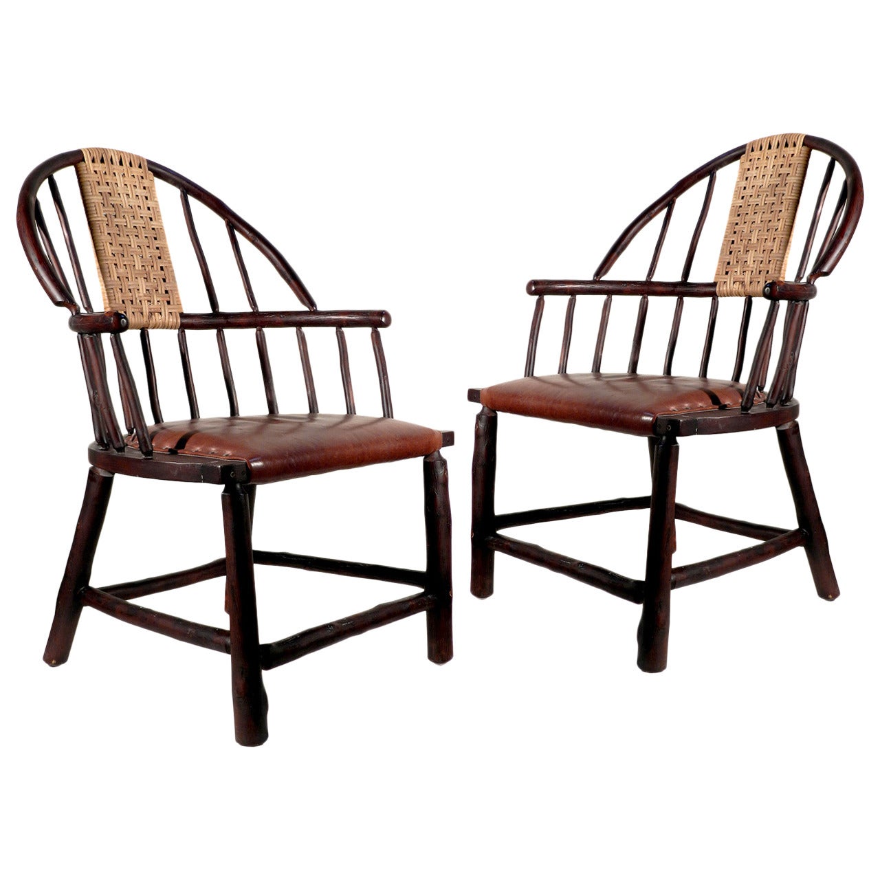 Oversized Handmade Hickory Windsor Chair, Matching Pair