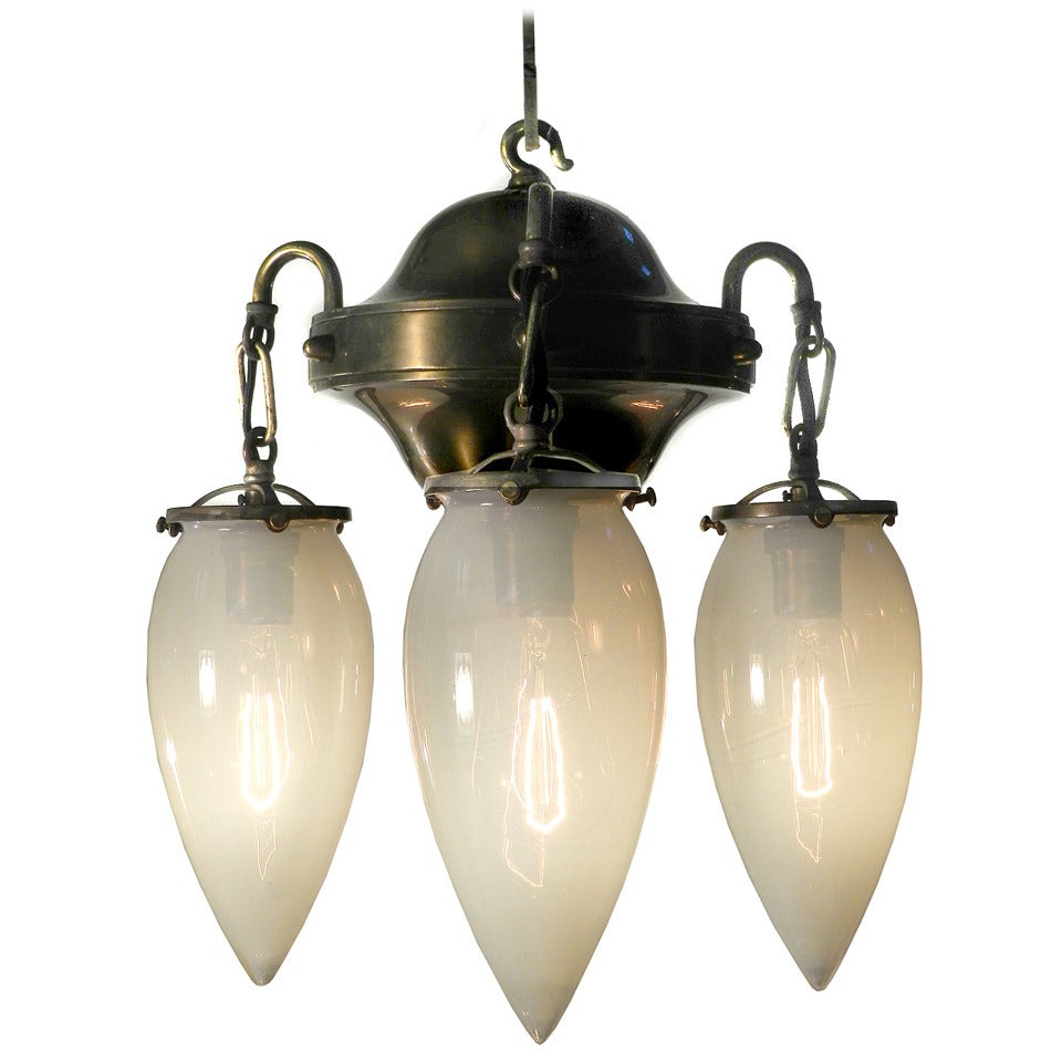 Elegant 3 Light Vaseline Glass Chandelier