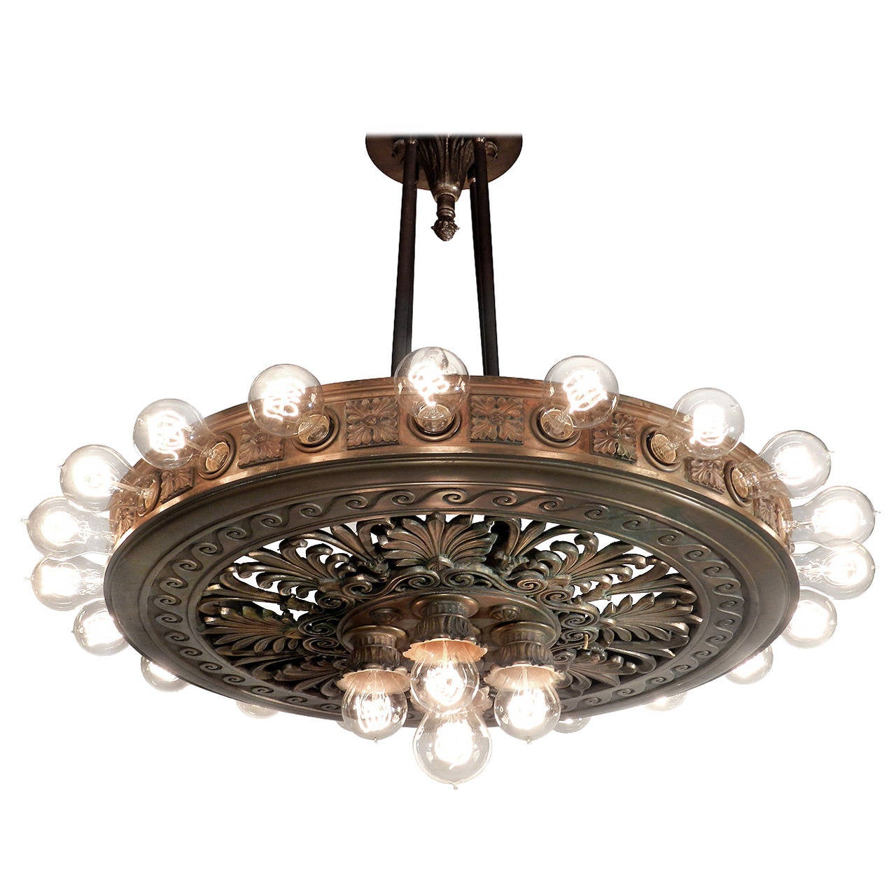 Heavy Bronze TwentyFive Light Lobby Chandelier at 1stdibs