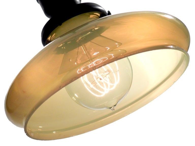 Beautiful Pair of Mini Vaseline Glass Pendents