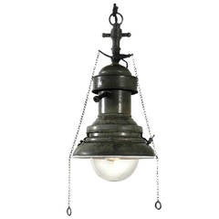 Antique Electrified Porcelain Gas Lamp in Moss Green