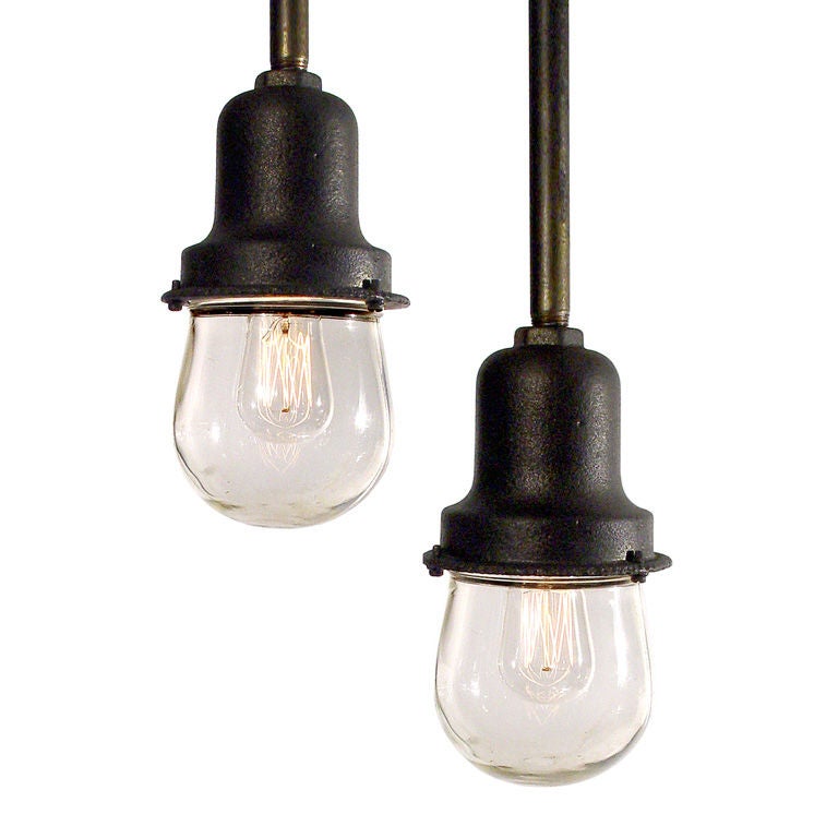 Cast Iron Explosion Proof Globe Pendent Lamps - Matching Pair