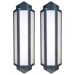 Large Pair of Copper and Opal Glass Sconces