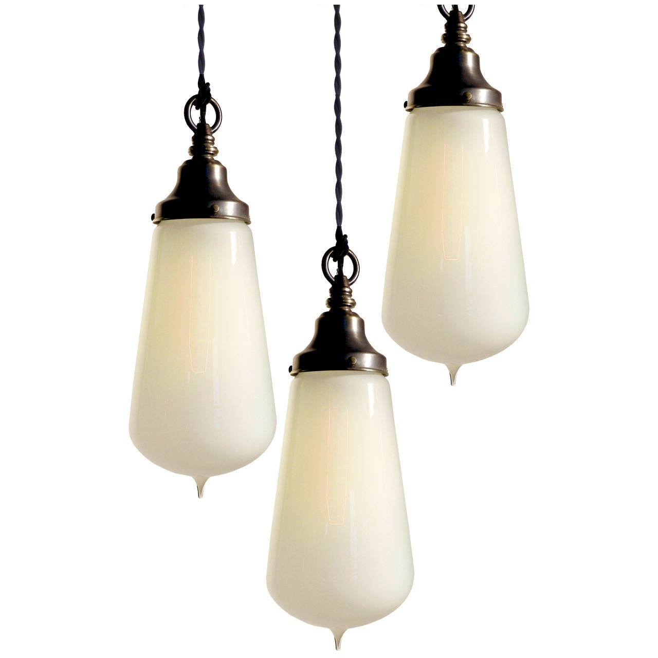 Large Teardrop Vaseline Opaline Glass Pendants at 1stDibs