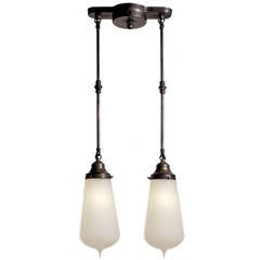 Double Teardrop Vaseline Opaline Glass Chandelier 3