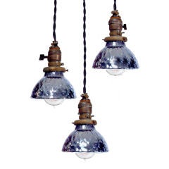 Vintage Mini Blue Mercury Glass pendent Lamps Matching Set of 3