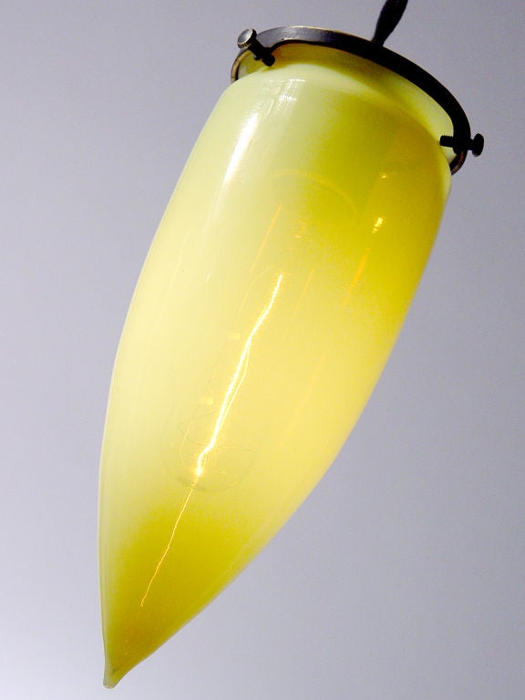 Pair of Tear Drop Vaseline Glass Pendent Lamps