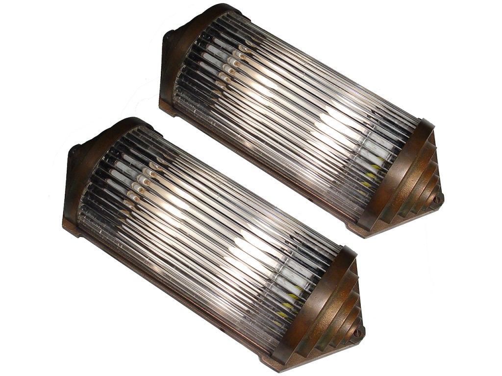 Pair Of Bronze and Glass Rod Wall Sconces at 1stdibs