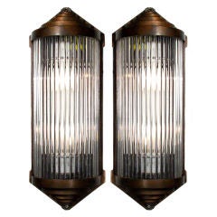 Pair Of Bronze and Glass Rod Wall Sconces