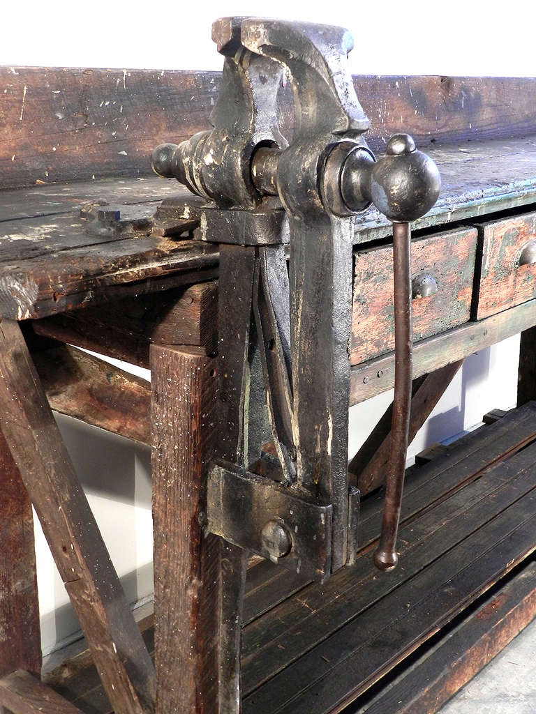 Frühe Werkbank mit erstaunlicher Patina (Industriell)