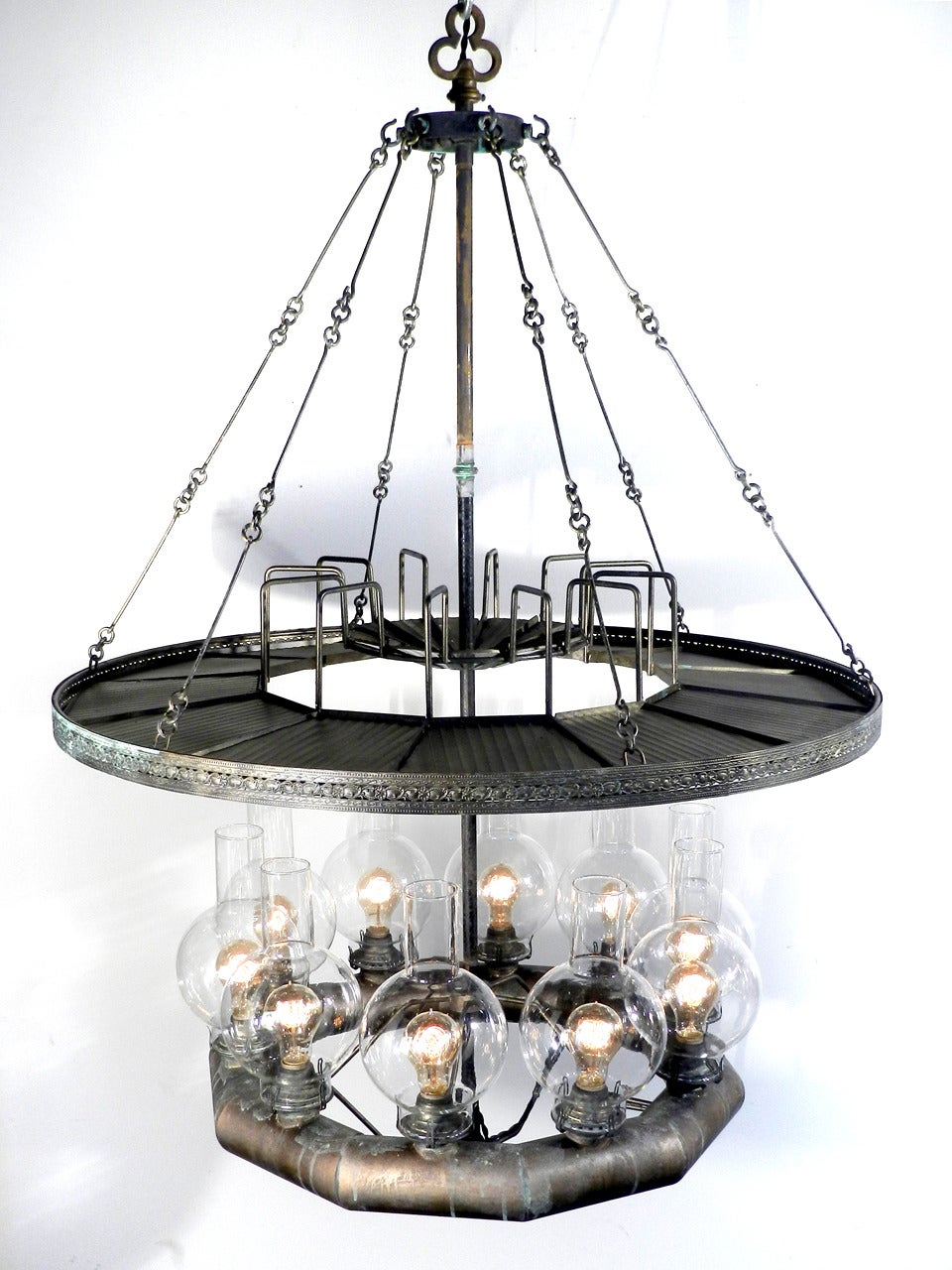 Super Rare I. P. Frink, Ten-Light Chandelier In Excellent Condition In Peekskill, NY