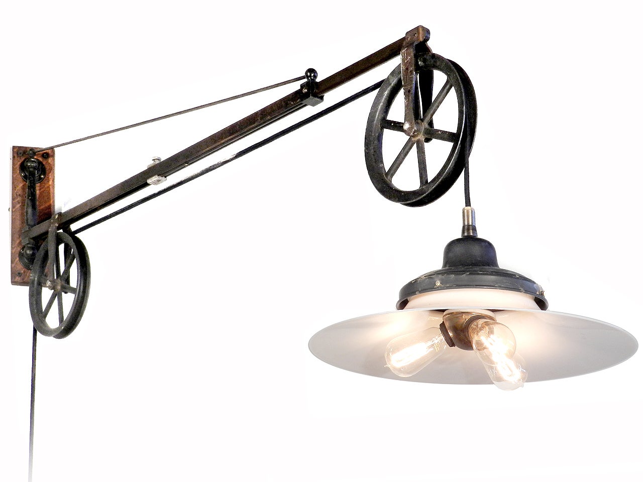 Original Swing Arm Dental Pulley With Large Milk Glass Lamp