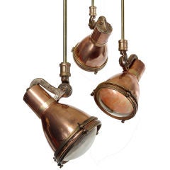 Vintage Pair of Early Spun Copper and Cast Brass Mini Spot Lights
