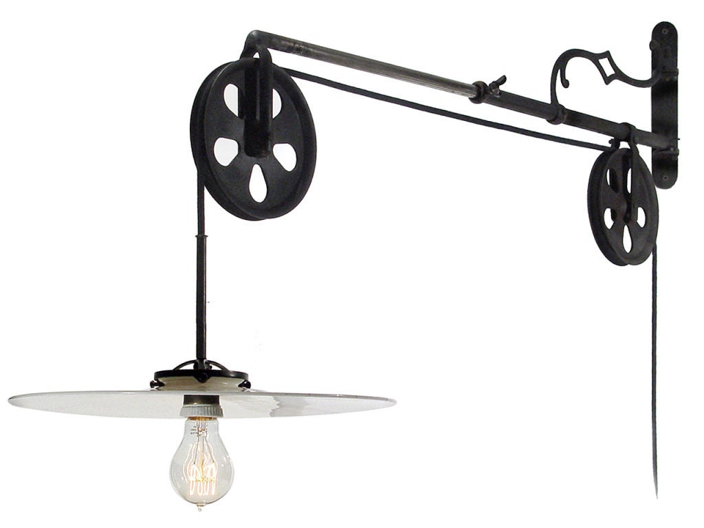 The Oldest Swing Arm Pulley Lamp I've Seen. at 1stDibs