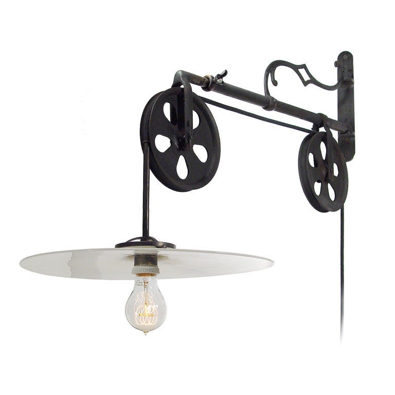 The Oldest Swing Arm Pulley Lamp I've Seen. at 1stDibs