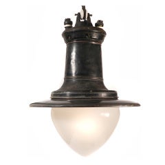 Impressive Copper, Gray Porcelain and Milk Glass Street Lamp