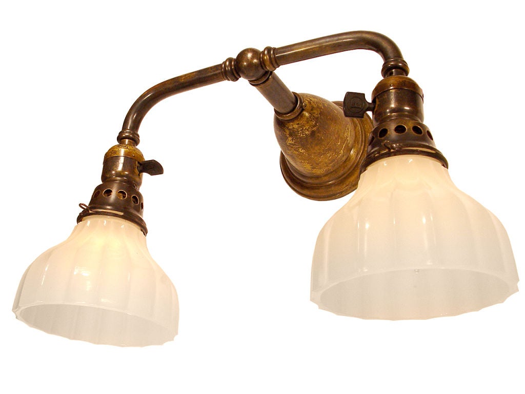 20th Century Collection of Double Milk Glass Sconces