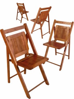 Early Wood Slat Folding Chairs - Set of 4