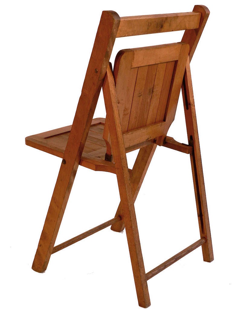 Industrial Early Wood Slat Folding Chairs - Set of 4
