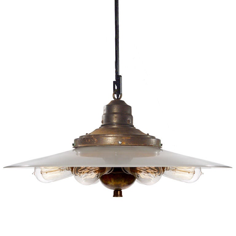 Striking 22" Flat Milk Glass Shade With 8 Lamp Halo Cluster at 1stdibs