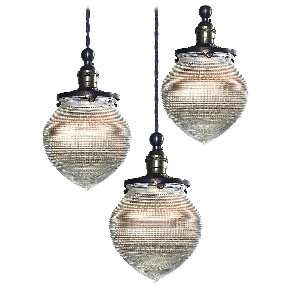1920s Acorn Prismatic Pendants by Holophane
