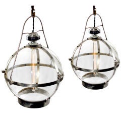 Large Pair of Glass and Stainless Sphere Lamps