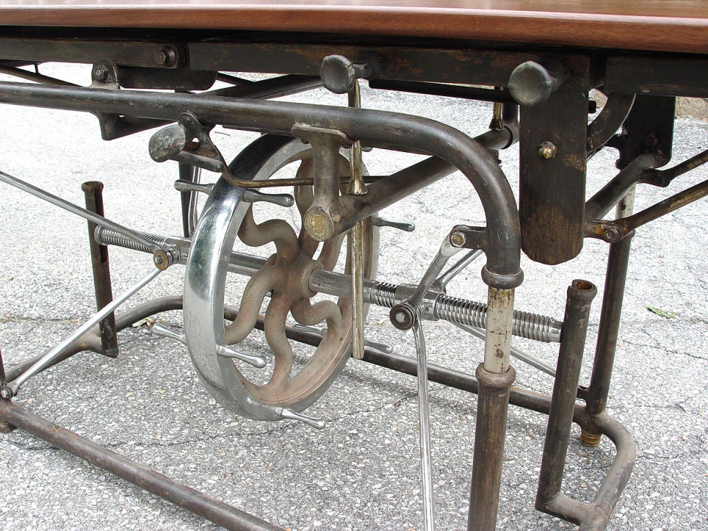 Mechanical furniture has become one of our specialties and these large wheel tables are one of my favorites.  It's extremely solid and at the same time has a light and stylish look. This is something you don't often find in most industrial