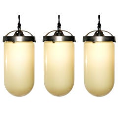 Matching Set of 3 Extra Large Vaseline Glass Pendent Lamps