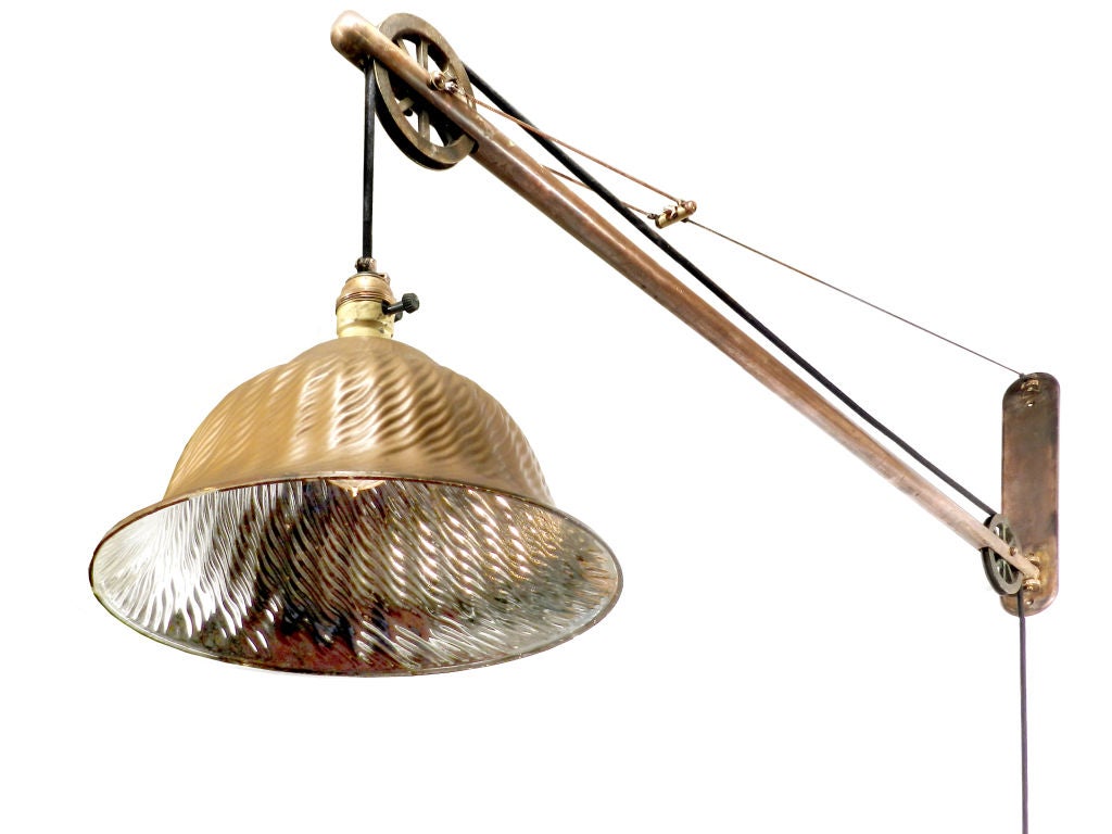 Gold Mercury Glass and Brass Swing Arm Pulley Lamps at 1stDibs