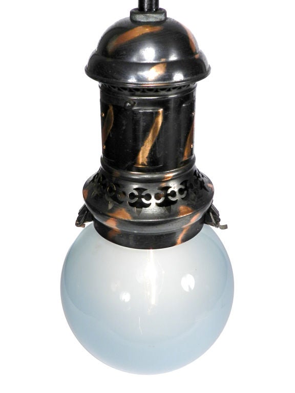 Electrified Gas Lamps -  Japanned Brass and Blue Glass 2