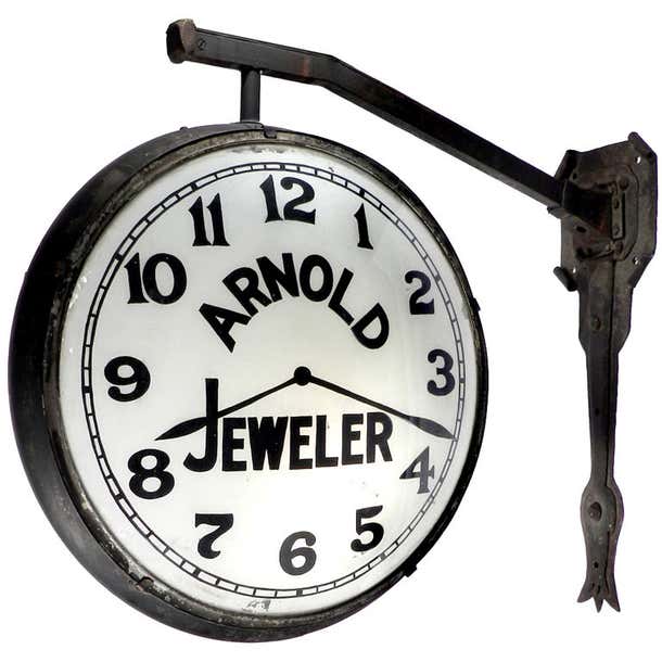 Early 2 Sided Glass Dome Clock Store Sign at 1stDibs