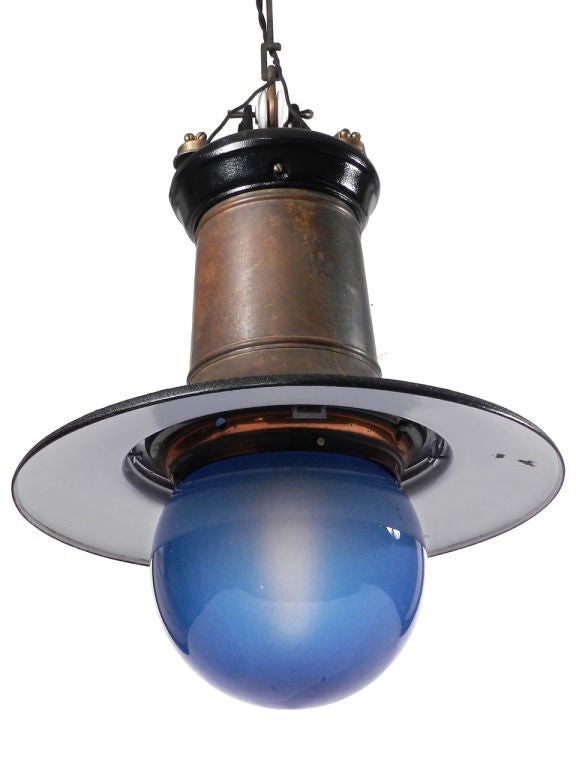 20th Century Beautiful Copper and Blue Glass Street Lamp