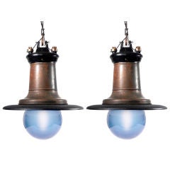 Vintage Beautiful Copper and Blue Glass Street Lamp