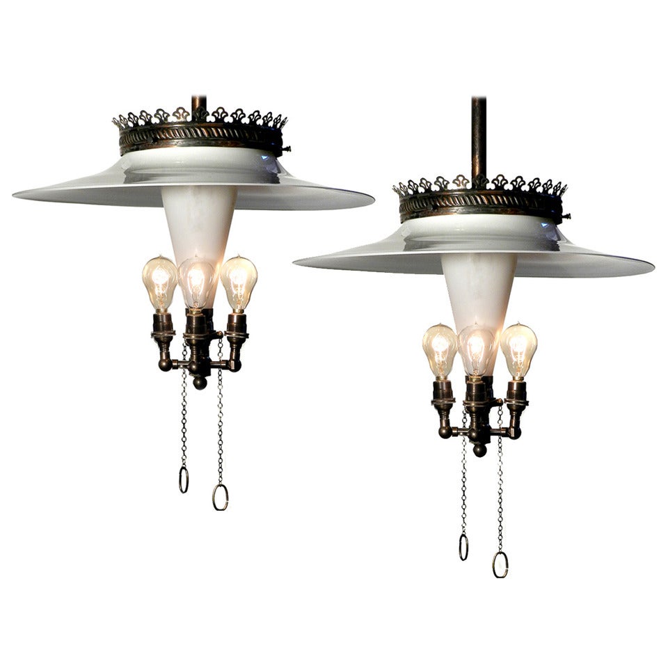 Matching Pair of Rare 1800s Pharmacy Gas Lamps