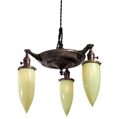 Triple Armory Style Vaseline Glass Chandelier