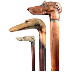 Antique Collection of Dog Head Walking Sticks - Collection of Three