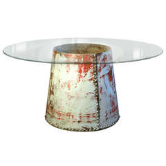 Vintage Table with Heavy Riveted Industrial Base