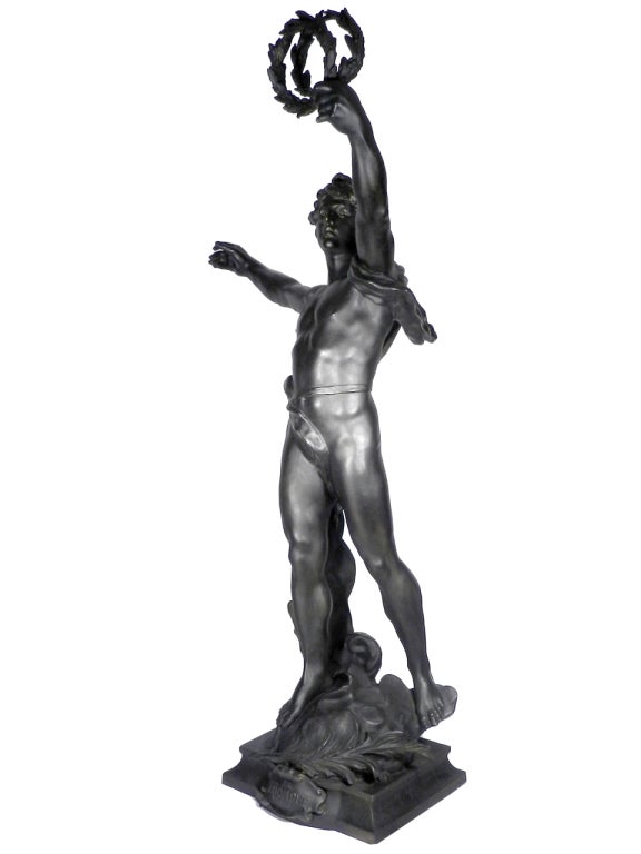 Large Blackened Spelter Figure - Le Triomphe 4