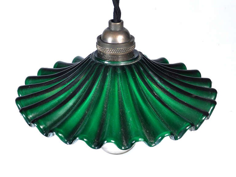 American Emerald Glass Pleated Pendents - Collection of 3