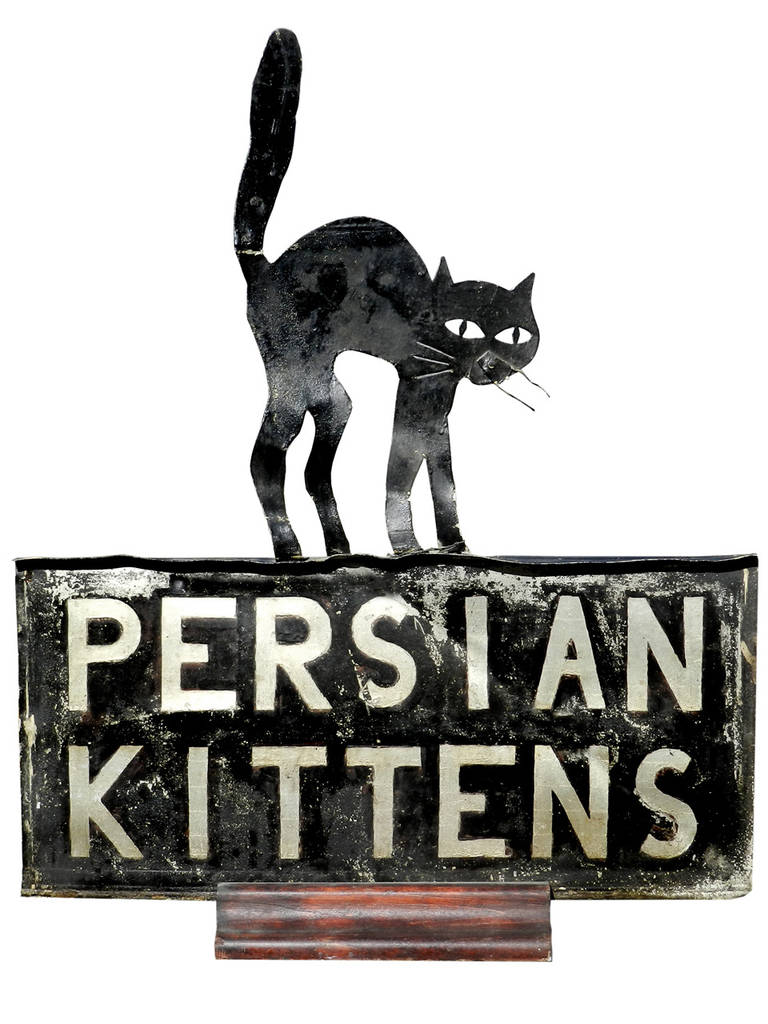 Primitive Early Tin Cat House Sign