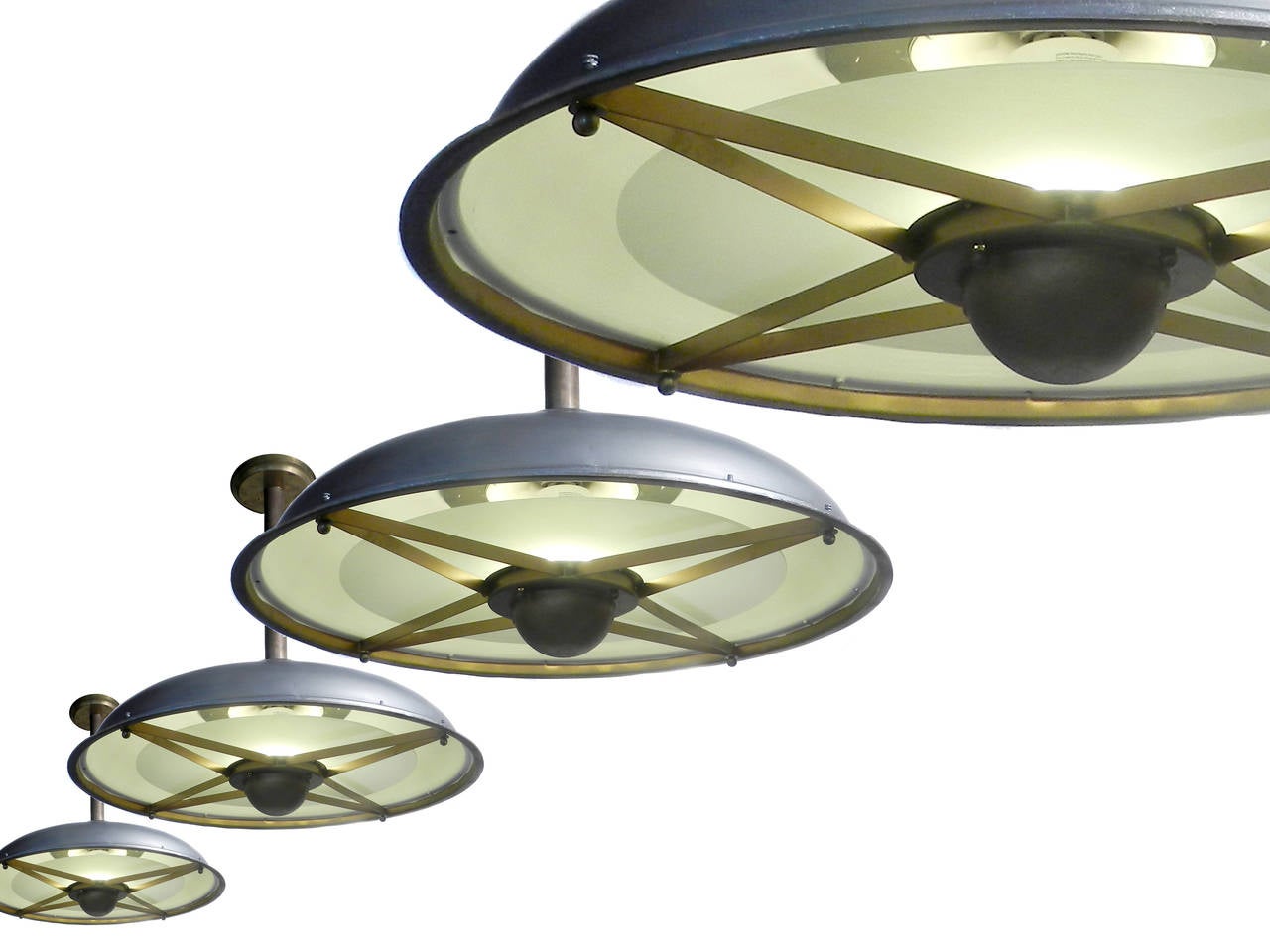 Large Early Art Deco NYC Ferry Terminal Chandeliers