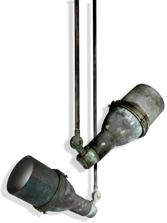 Pair of Early Spun Copper and Cast Brass Spot Lights