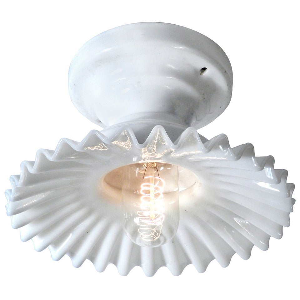 Ruffled Milk Glass Flush Mounted Lamps