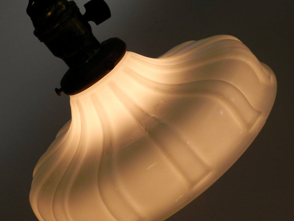 Simple and Elegant 1920s Rib Pattern Milk Glass Pendants