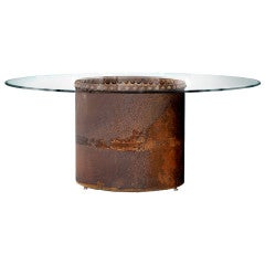 Antique Table With Heavy Riveted Industrial Base