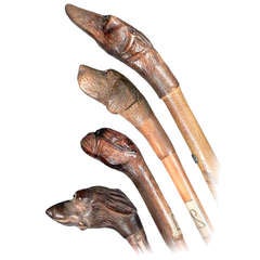 Antique Dog Head Walking Sticks - Collection of Four