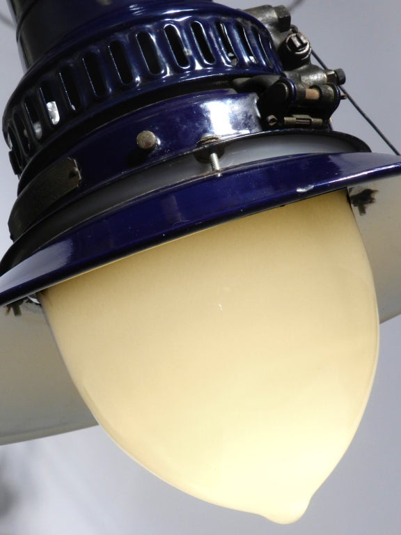 20th Century Pair of Large Early Electrified Blue Porcelain Gas lamps