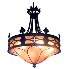 Used Large Gothic Amber Glass Chandelier