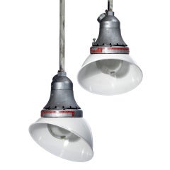 Vintage White Porcelain and Aluminum Explosion Proof Lamps- Matching set