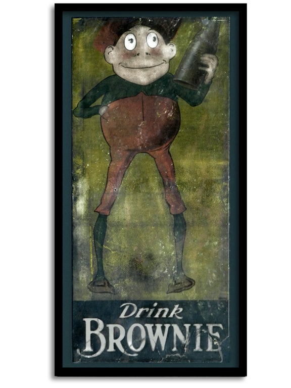 This rare and early cardboard poster was found under the roofing while renovating a turn of the century home. It's weathered patina has a character all it's own. 
The poster comes framed in glass. The black frame itself shows some wear.
Based on